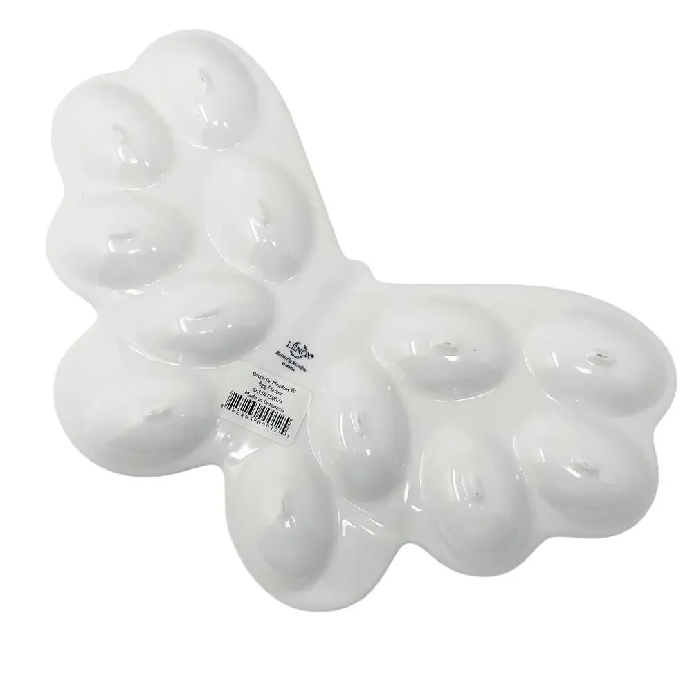 Lenox Butterfly Meadow Ceramic White Floral 12 Deviled Egg Platter 12.25 Inch